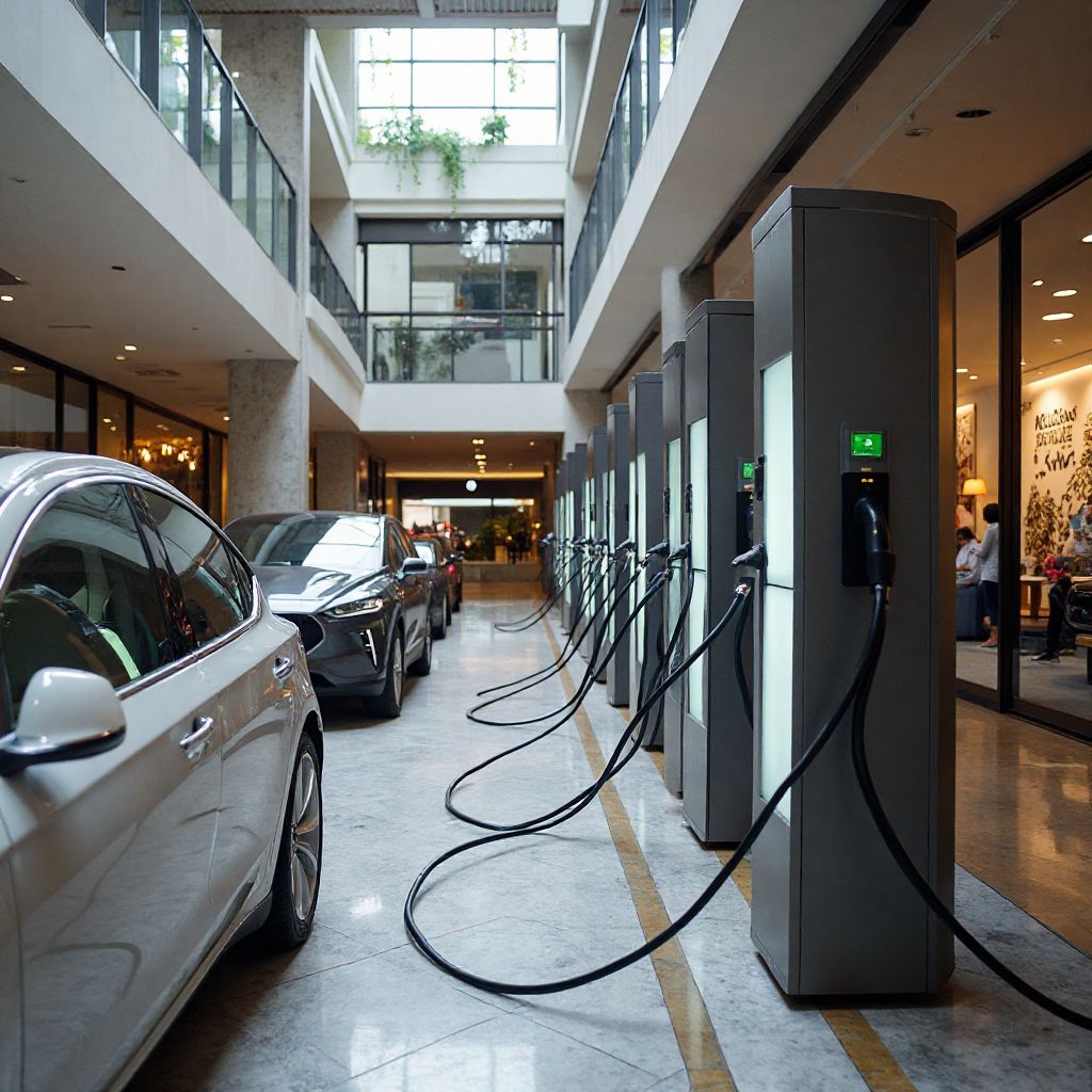 Estación de carga premium EcoCharge en centro comercial de Buenos Aires